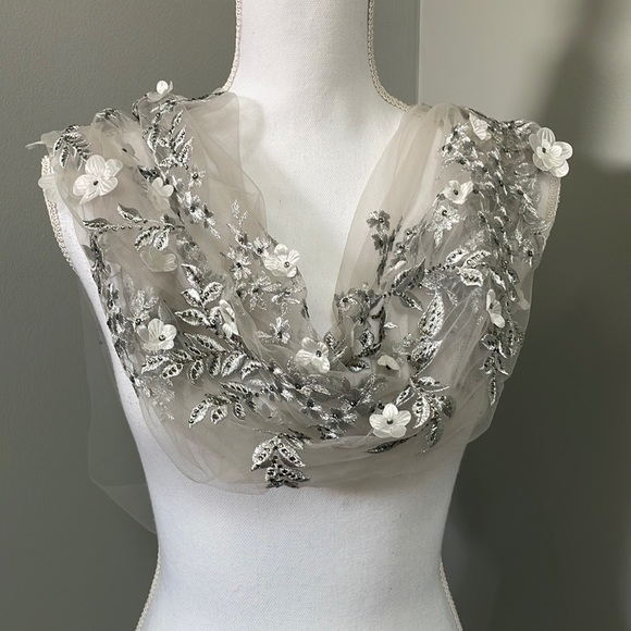 MONTAGE by Mon Cheri - Silver/Nude Embroidered Lace & Tulle Gown - Picture 9 of 16